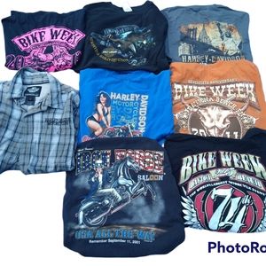 Men's 8 piece "not so mystery" Harley Davidson Lot All size Large through XXL